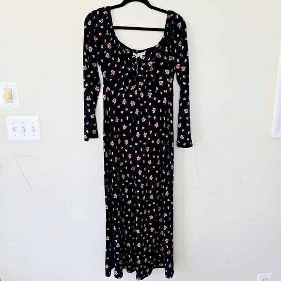 New Boden Sweetheart Midi Dress Long Sleeves Floral Black Red Women's Size 8 - Picture 4 of 12
